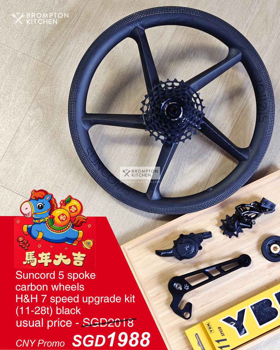 Suncord 5 spoke carbon wheels + 7 spd upgrade Kit – Brompton Kitchen